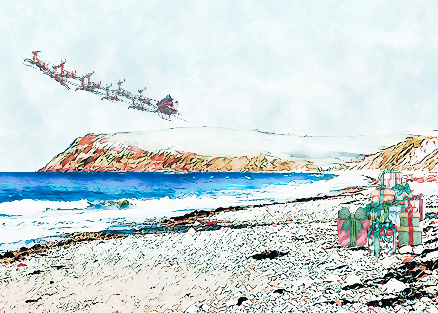 Santa's Up, up and away from St Bees Beach