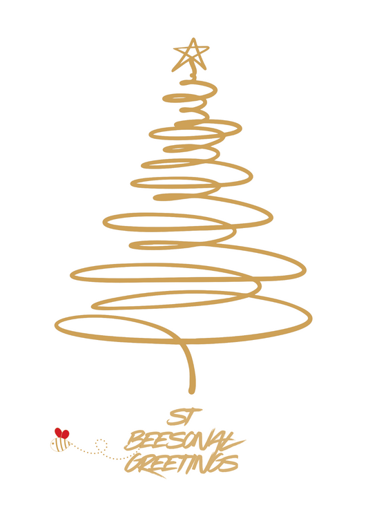 St Beesonal Greetings Christmas Card (gold swirl)