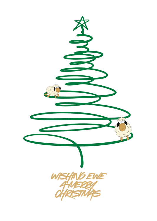 Wishing Ewe a Merry Christmas Card (green swirl)