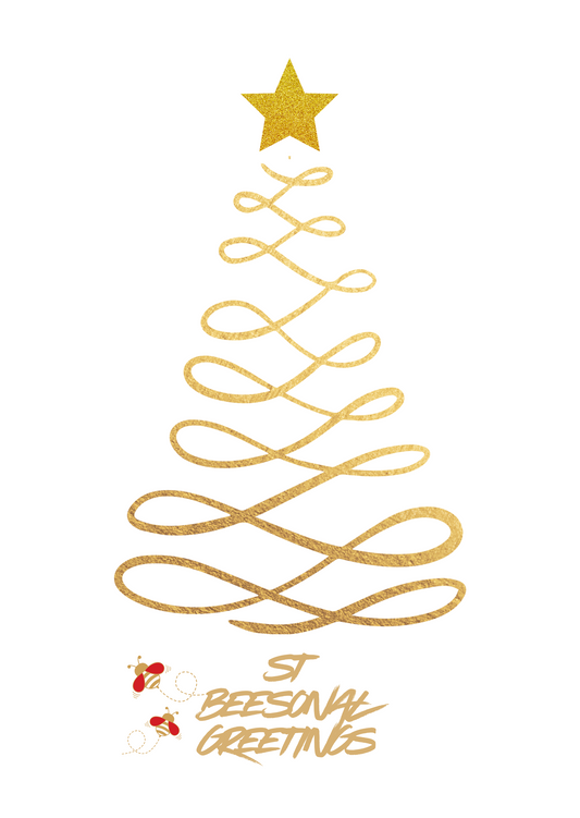 St Beesonal Christmas Card (gold squiggle)