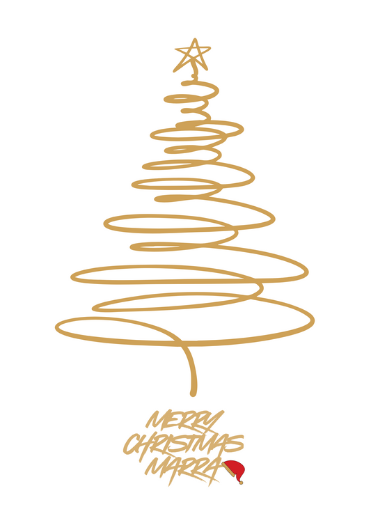 Merry Christmas Marra Christmas Card (gold swirl)