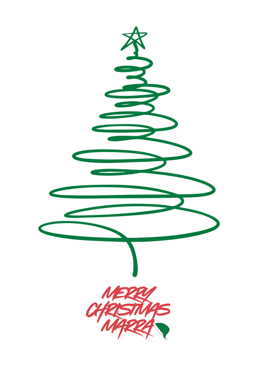 Merry Christmas Marra Christmas Card (green swirl)