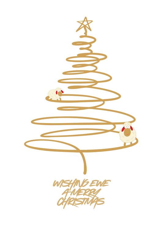 Wishing Ewe a Merry Christmas Card (gold swirl)