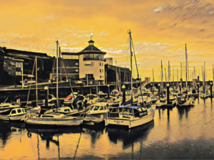 Golden Hour over Whitehaven Harbour Greeting Card