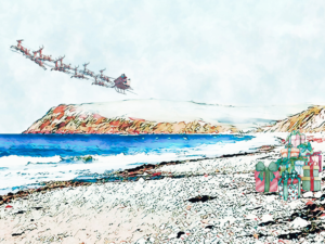 Santa's Up Up and Away from St Bees Beach
